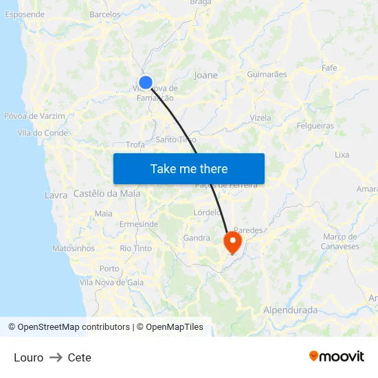 Louro to Cete map