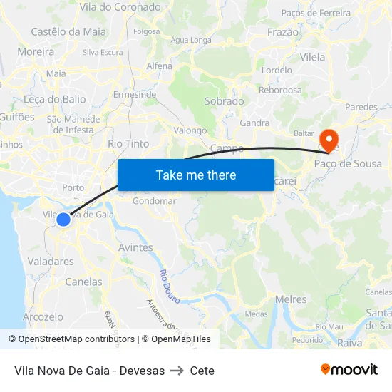 Vila Nova De Gaia - Devesas to Cete map