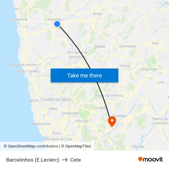 Barcelinhos (E.Leclerc) to Cete map