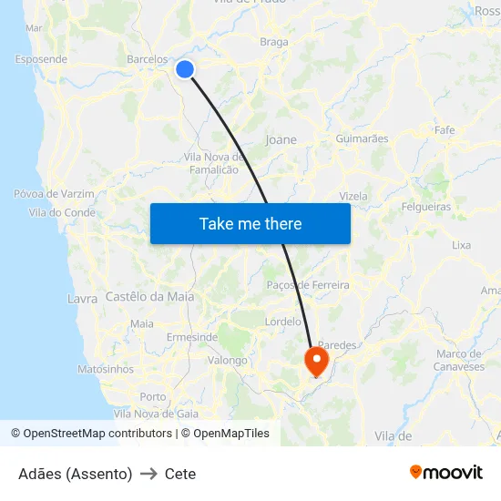 Adães (Assento) to Cete map