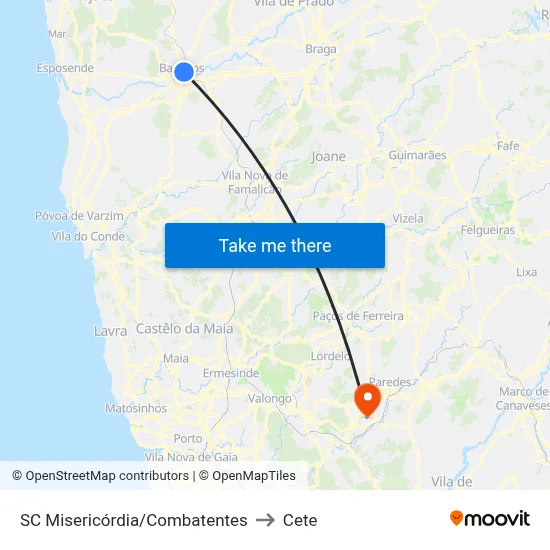 SC Misericórdia/Combatentes to Cete map
