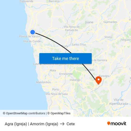 Agra (Igreja) | Amorim (Igreja) to Cete map