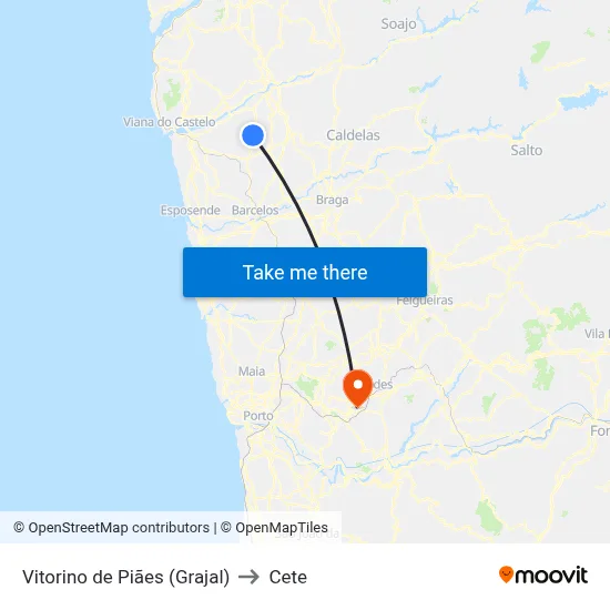 Vitorino de Piães (Grajal) to Cete map