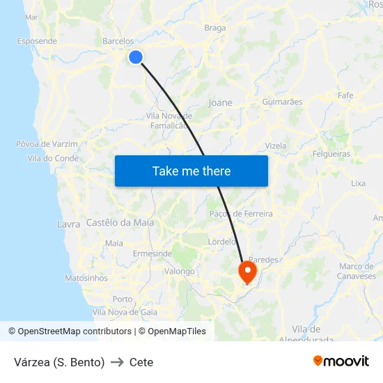 Várzea (S. Bento) to Cete map