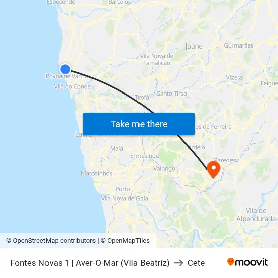Fontes Novas 1 | Aver-O-Mar (Vila Beatriz) to Cete map
