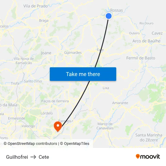 Guilhofrei to Cete map