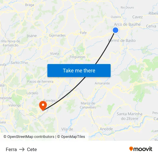 Ferra to Cete map