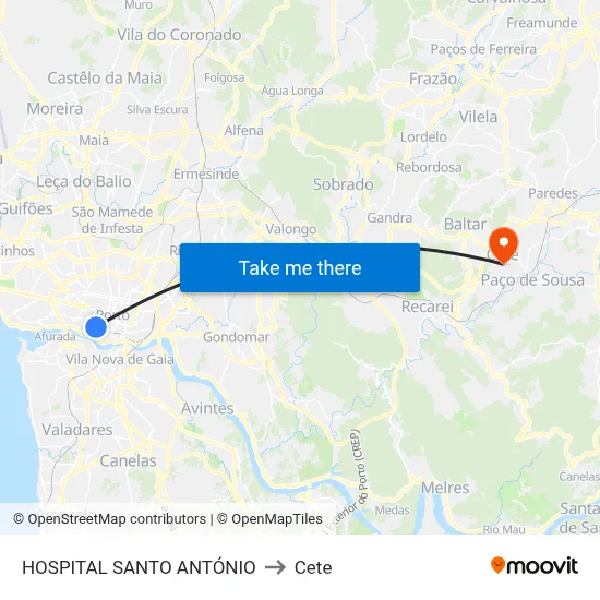 HOSPITAL SANTO ANTÓNIO to Cete map