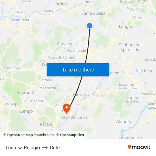 Lustosa Relógio to Cete map