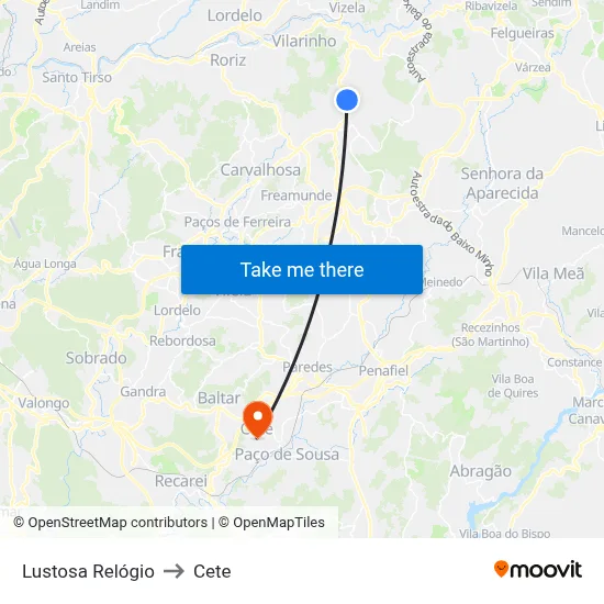 Lustosa Relógio to Cete map