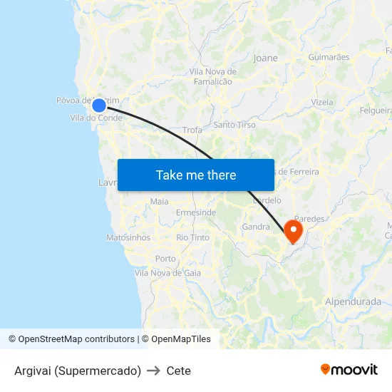 Argivai (Supermercado) to Cete map