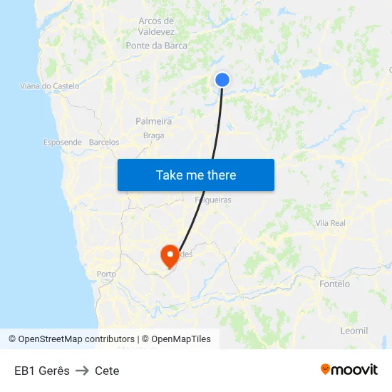 EB1 Gerês to Cete map