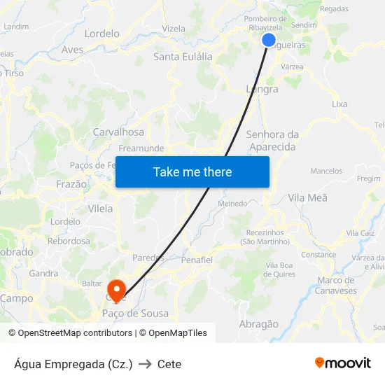 Água Empregada (Cz.) to Cete map