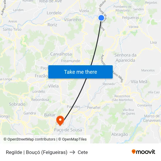 Regilde | Bouçó (Felgueiras) to Cete map