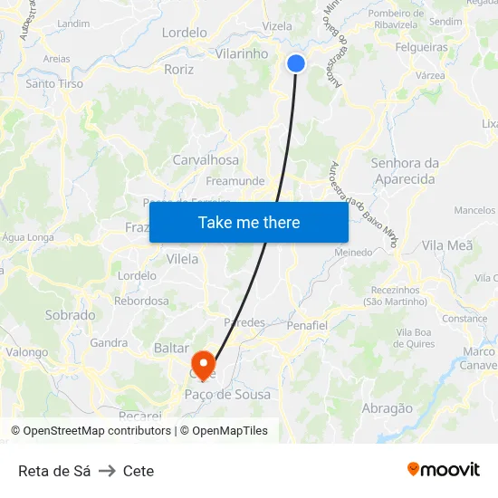 Reta de Sá to Cete map