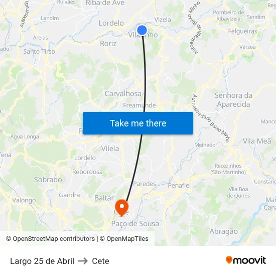 Largo 25 de Abril to Cete map