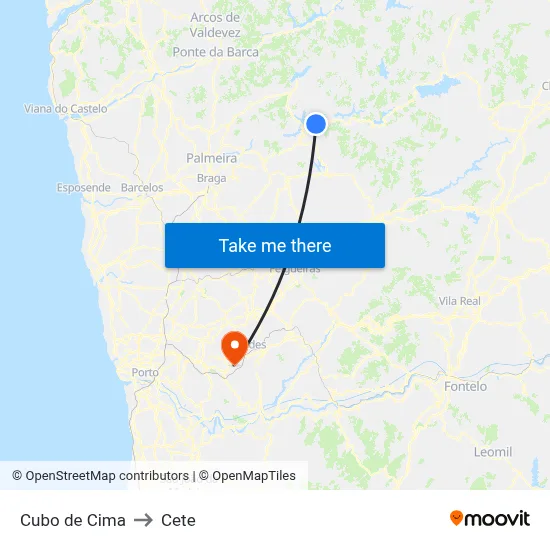 Cubo de Cima to Cete map