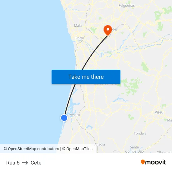 Rua 5 to Cete map