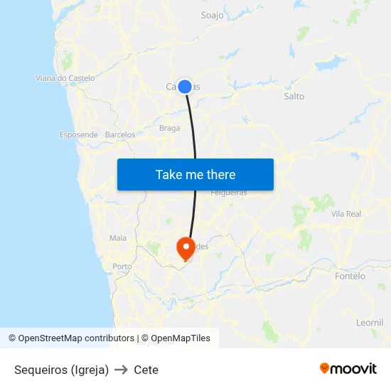 Sequeiros (Igreja) to Cete map