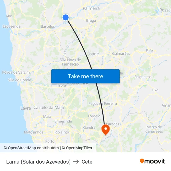 Lama (Solar dos Azevedos) to Cete map