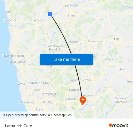 Lama to Cete map