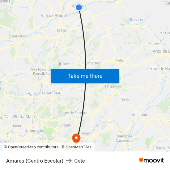 Amares (Centro Escolar) to Cete map