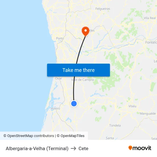 Albergaria-a-Velha (Terminal) to Cete map