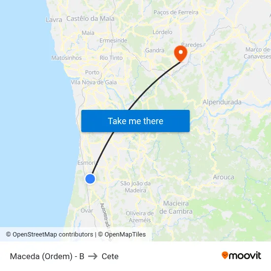 Maceda (Ordem) - B to Cete map