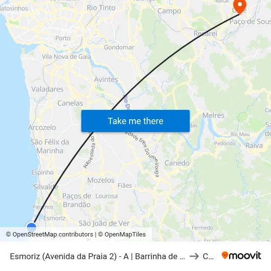 Esmoriz (Avenida da Praia 2) - A | Barrinha de Esmoriz to Cete map