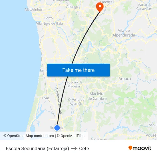 Escola Secundária (Estarreja) to Cete map
