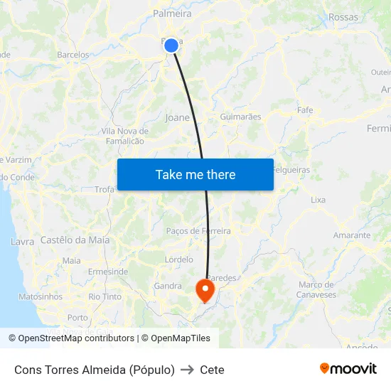 Cons Torres Almeida (Pópulo) to Cete map