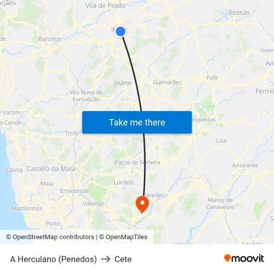 A Herculano (Penedos) to Cete map
