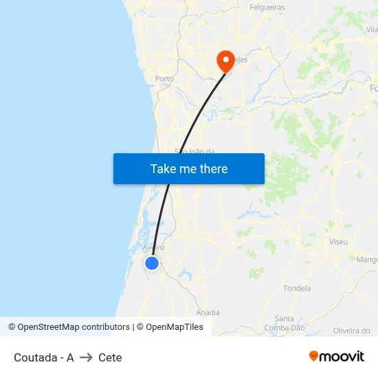 Coutada - A to Cete map