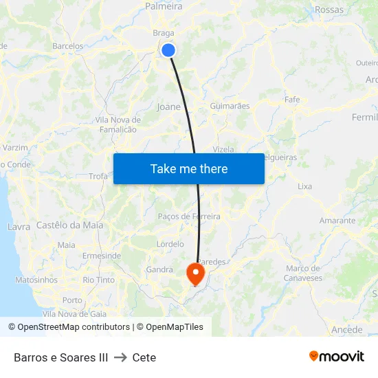 Barros e Soares III to Cete map