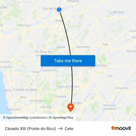 Cávado XIII (Ponte do Bico) to Cete map