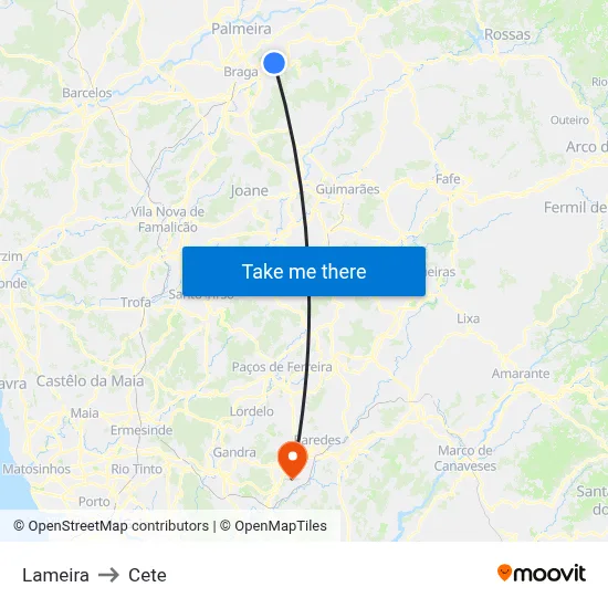 Lameira to Cete map