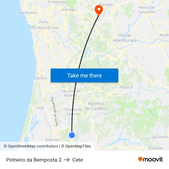 Pinheiro da Bemposta 2 to Cete map