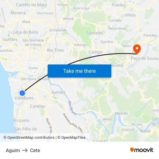 Aguim to Cete map