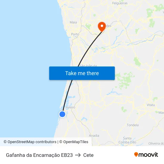 Gafanha da Encarnação EB23 to Cete map
