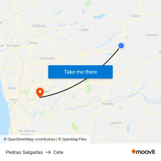 Pedras Salgadas to Cete map