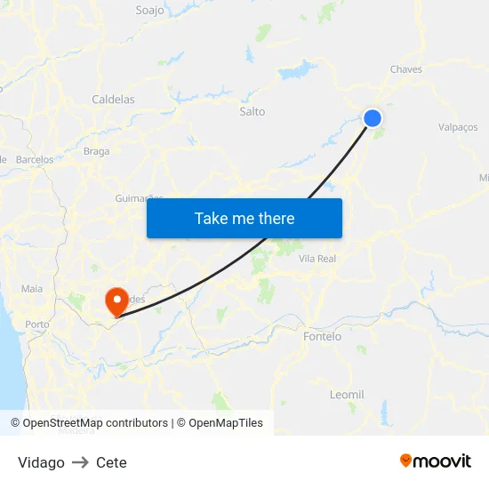 Vidago to Cete map