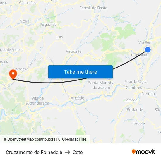 Cruzamento de Folhadela to Cete map