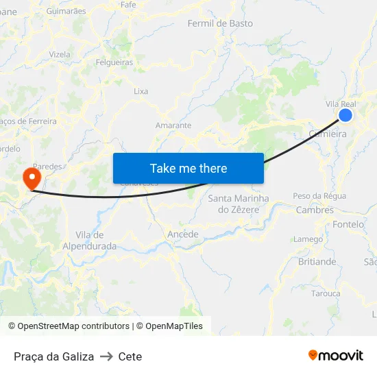 Praça da Galiza to Cete map