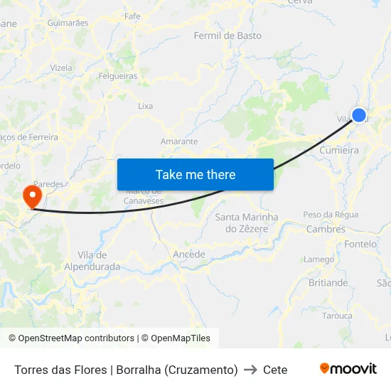 Torres das Flores | Borralha (Cruzamento) to Cete map