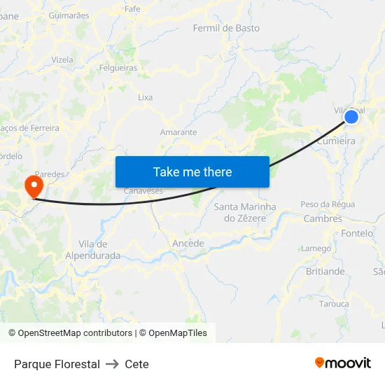 Parque Florestal to Cete map