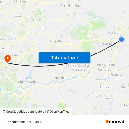 Constantim to Cete map