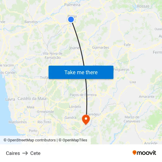 Caires to Cete map