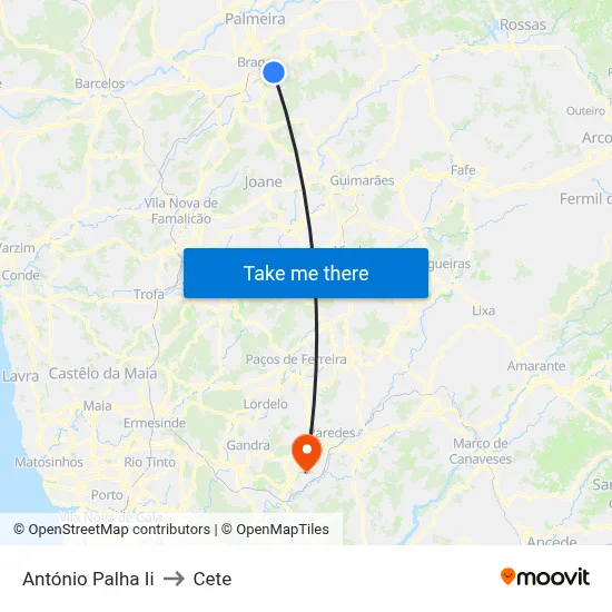 António Palha Ii to Cete map