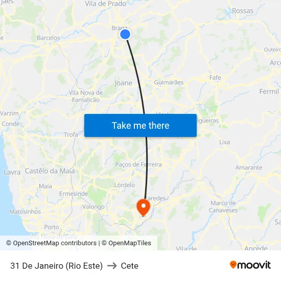 31 De Janeiro (Rio Este) to Cete map