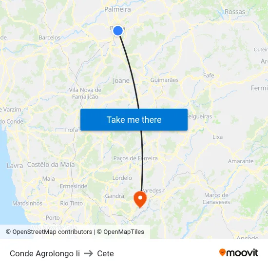 Conde Agrolongo Ii to Cete map